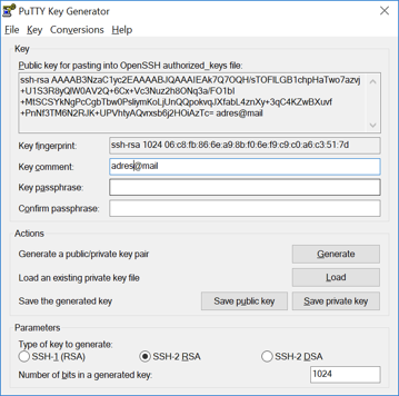 PuTTYgen – passphrase -  klucz SSH